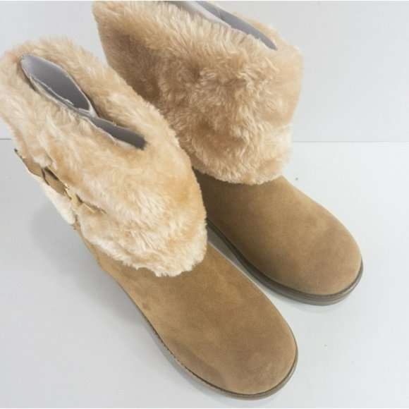GBG Los Angeles Aleya Faux Fur Winter Boots Honey Glaze -6 - Picture 3 of 4